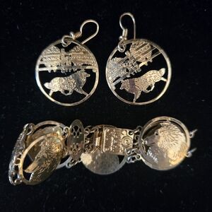 Gold Tone Wolf Bracelet & Earring Set By Touch Stone